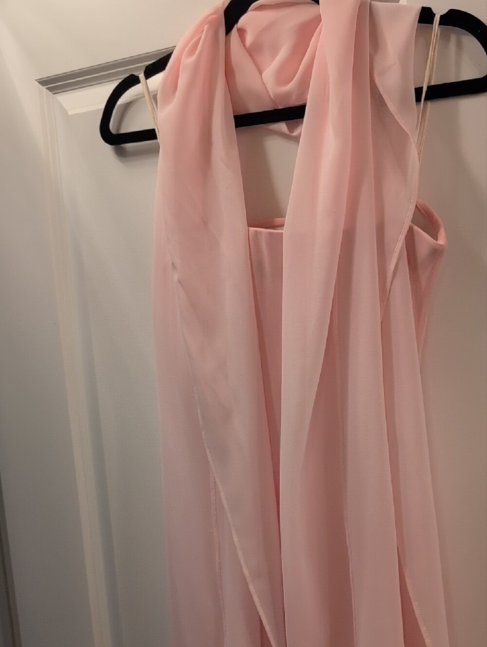 Mariposa Light Pink Strapless Floral Chiffon Evening Gown with Scarf - Picture 8 of 10